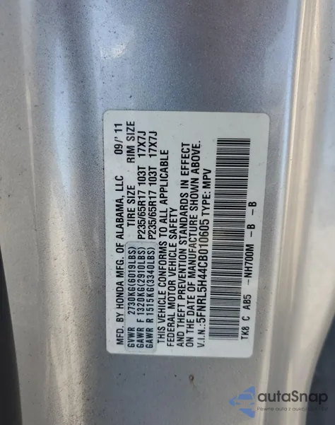 2012 Honda Odyssey Ex from USA, damaged, VIN 5FNRL5H44CB010605
